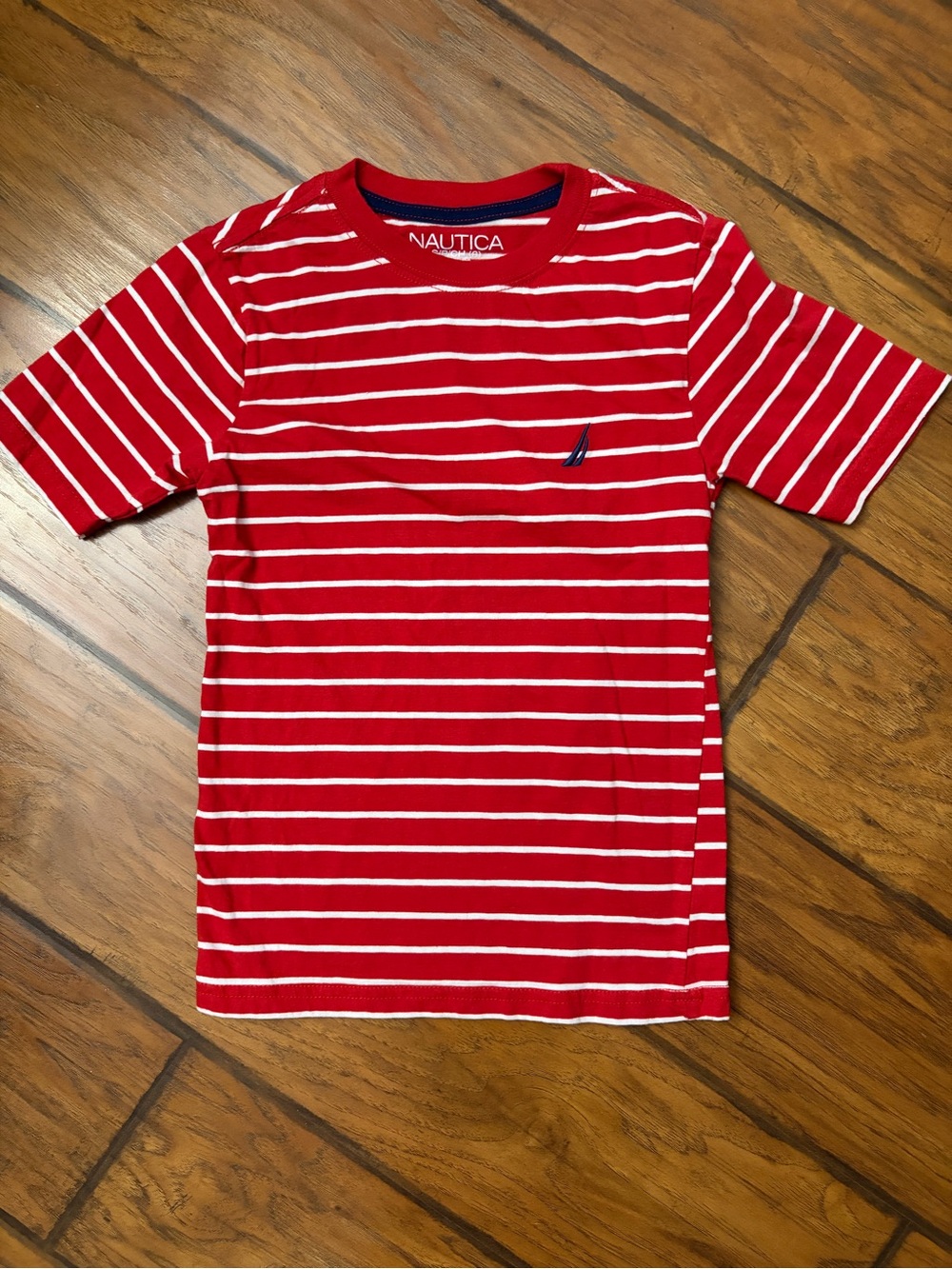 Boys Nautica Red & White Striped T-Shirt – Size Small